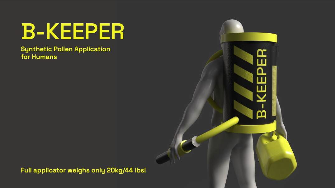 B-keeper mockup of person wearing system on back and carrying jug